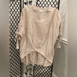 Belle France Linen Tunis with tie sleeve. Taupe. Excellent condition size L